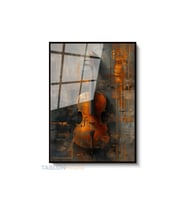 Dikey Çerçeveli Cam Violin 2 Modern Ev Dekoru Duvar Sanatı Ev Ofis Tablosu (Siyah)