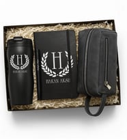 BK Gift Kişiye Özel Defter & Kalem & Termos & Garbalia Boston Deri El Saplı Çanta Hediye Seti-1  Babalar Günü Hediyesi, Erkeklere Özel Hediye