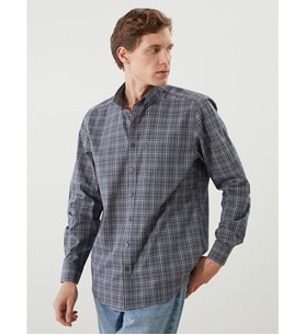 LCWAIKIKI Classic Gri Regular Fit Uzun Kollu Ekose Poplin Erkek Gömlek