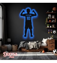 Destina Ahşap Kişiselleştirilebilir Futbol Temalı Led Tablo (Mavi)