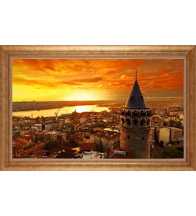 Çerçeveli Paspartulu Manzara Tablo ah1787 (Gold)