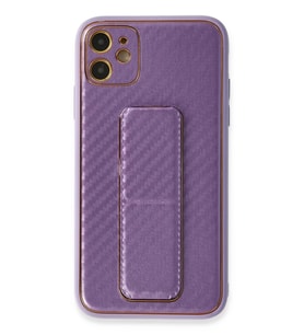 Newface Apple iPhone 12 Kılıf Coco Karbon Standlı Kapak - Mor