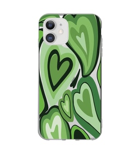 Iphone 11 Uyumlu Yeşil Kalp Desenli Şeffaf Telefon Kılıfı