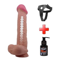 OdinsShop Belden Bağlamalı 26 cm Kıkırdak Yapılı Çift Katmanlı Melez Gerçekçi Dildo Penis
