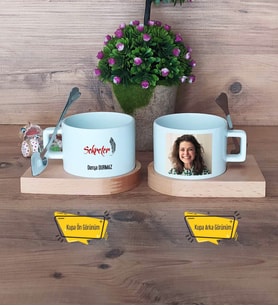 Sekretere Hediye Kupa Bardak Ahşap Altlıklı Kısa Fotoğraflı