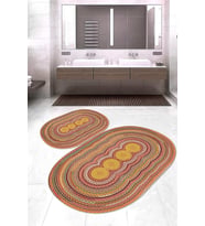 Dijital Baskılı Kaymaz Taban Yıkanabilir Oval 2'li Klozet Takımı Banyo Paspası NOKZ-SD-374 (Çok Renkli)