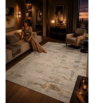 Beliz Viskon Krem Gri Bej Soyut Desenli Tüylenme Yapmayan Toz Tutmaz Premium Salon Halısı 697
