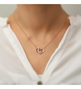 Gümüş Rose İki Kalp Bayan Kolye