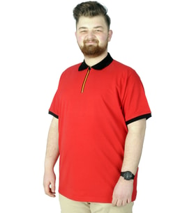 Mode XL Büyük Beden T-Shirt Polo Printed Zipper 22319 Kırmızı