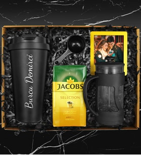 Kişiye Özel 400 ML Çelik Termos & French Press & 250 Gram Jacobs Selection Filtre Kahve & Kişiye Özel Çerçeve Hediye Seti