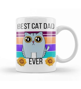 Funny BEST CAT DAD Dad Fathers Day Gift 2021 Kupa Bardak Porselen