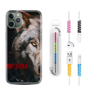 Apple iPhone 11 12 13 14 Pro Max Kılıf Kablo Koruma Spiral Silikon Wolf Eyes 1758