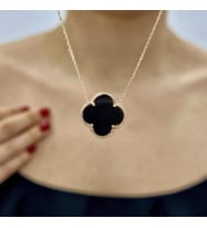 Özel Tasarım Yonca Onyx Taşlı Rose Altın Kaplama Kolye (Karışık)