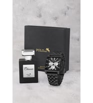 Polo Air Kare Kasa Klasik Erkek Kol Saati Ve 55 ml Parfüm Seti Siyah Renk ST-5017E1 (Siyah-Siyah)