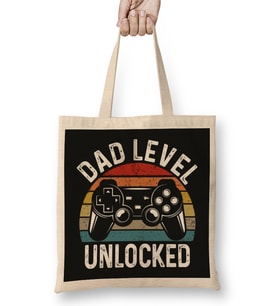 Dad Level Unlocked Gaming New Dad Baby Announcement Fathers Day Daddy To Be Video Game First 05 Bez Çanta Uzun Saplı