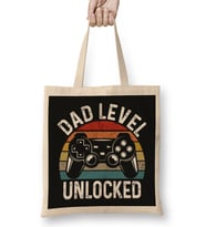 Dad Level Unlocked Gaming New Dad Baby Announcement Fathers Day Daddy To Be Video Game First 05 Bez Çanta Uzun Saplı