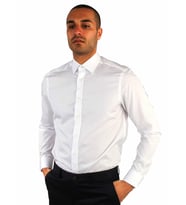 Beyaz Erkek Slim Fit Düz Brent Yaka Uzun Kol Gömlek