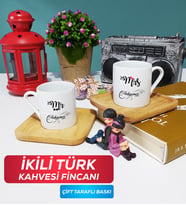 İkili Çiftlere Özel Mr Mrs Sevgiliye Hediye Türk Kahvesi Fincanı Ahşap Altlıklı