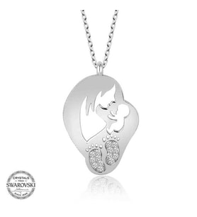 Swarovski Taşlı Gümüş Anne Bebek Bayan Kolye