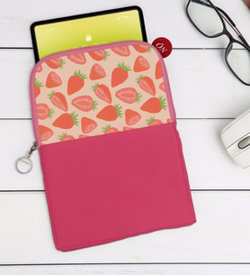 BK Gift Çilek Tasarımlı Taşınabilir Koruyucu Tablet Kılıfı & Organizer Çanta - Pembe-1