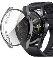 Huawei Watch GT3 46mm için Kılıf 360 Full Round Soft Silicone Siyah [Watch GT3 46mm ile Uyumlu Kılıf - Siyah]
