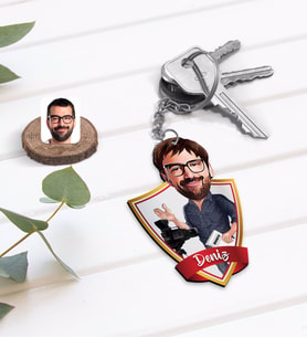 BK Gift Kişiye Özel İsimli Erkek Yönetmen Karikatürlü Ahşap Anahtarlık-1