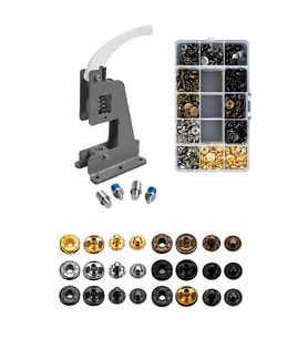 Portatif Küçük Tulumba El Presi – 120 Adet 12,5 mm Karışık Metal Çıt Çıt Delme ve Çakım Seti