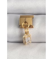 316L Çelik Gold Renk Sallantı Zirkon Taşlı Kare Model Nomination Charm - TJ-BC1348