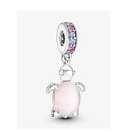 Murano Camı Pembe Deniz Kaplumbağası Sallantılı Charm (Gümüş)
