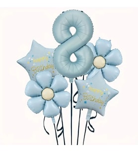 Mavi Happy Birthday 8 Yaş Folyo Balon Set