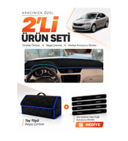 e-biz SKODA OCTAVİA (2013-2019) Uyumlu Torpido Örtüsü + Tay Tüyü Bagaj Çantası - Siyah-Mavi - SK010