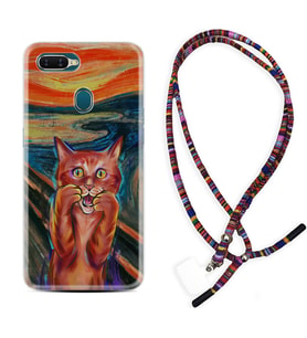 Oppo A5S A15 A16 A54 A55 A73 A74 Kılıf Boyun Asklı Rasta Silikon Tablo Cat 1788