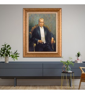 Altın Paspartulu Atatürk  Çerçeveli Tablo C187 (Gold)