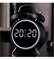 Valkyrie LED Ekranlı Analog Alarmlı Masa Saati Çalar Saat Pil Dereceli Çift Alarmlı Dijital Saat Siyah
