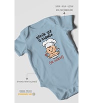 Küçük Şef İş Başında (Ve Acıktı) Baskılı Bebek Zıbını – Çıtçıtlı Body 8 Renk  %100 Pamuk Kısa Kol (Bebek Mavisi)