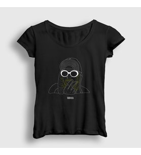 Presmono Kadın Siyah Neon Nirvana Kurt Cobain T-Shirt 35727tt