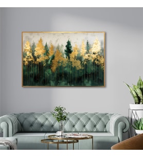 Yağlı Boya Dokulu Tablo Yeşil Soyut Manzara Altın Çerçeveli U01014