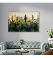 Yağlı Boya Dokulu Tablo Yeşil Soyut Manzara Altın Çerçeveli U01014