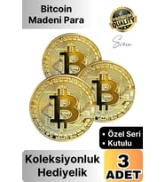 3 Adet Özel Seri Premium Bitcoin Madeni Para Kutulu Hediyelik Metal Hatıra Koleksiyon Kripto Coin (Çok Renkli)