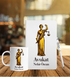 Kişiye Özel Avukat Tasarımlı Deri Defter Kalem Ve Kupa Seti 777