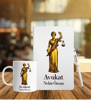 Kişiye Özel Avukat Tasarımlı Deri Defter Kalem Ve Kupa Seti 777