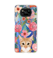 Poco X3 NFC Uyumlu Kedi ve Çiçek Desenli Şeffaf Telefon Kılıfı