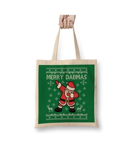 Merry Dabmas Santa Claus Christmas Noel Baba Yılbaşı Beyaz Bez Çanta Uzun Saplı Alışveriş Çantası