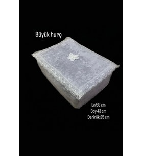 Çeyizlik Büyük Tek Hurç Çiçekli, Kadife Tek Hurç Çeyizlik Dantelli Hurç, Gri Büyük Boy Hurç