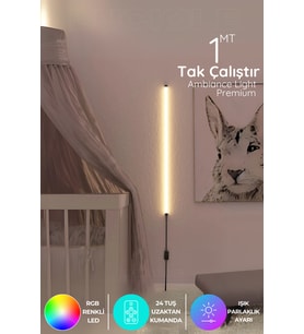 Şerit LED Köşe Led Abajur Aplik Gece Lambası Yatak Üstü Çok Özellikli 16 Renkli 4 Animasyonlu Açık Sarı