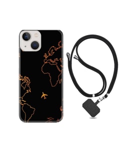 Iphone 13 Uyumlu Kılıf Silikon Ipli Boyun Askılı Desenli Harita Ve Uçak 1777