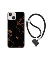 Iphone 13 Uyumlu Kılıf Silikon Ipli Boyun Askılı Desenli Harita Ve Uçak 1777