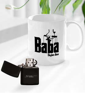 BK Gift Kişiye Özel Babalar Günü Hediyesi Baba Godfather Tasarımlı Kupa Bardak ve Benzinli Çakmak Seti-5 (Model 1)
