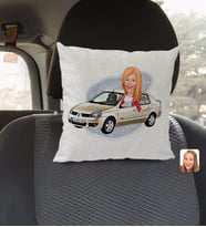 BK Gift Kişiye Özel Plakalı Kadın Renault Symbol Karikatürlü Kare Araç Koltuk Yastığı-1