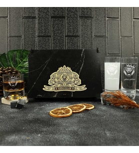Aslan Desenli İsme Özel 2'li Rakı & Viski Kadehi Seti